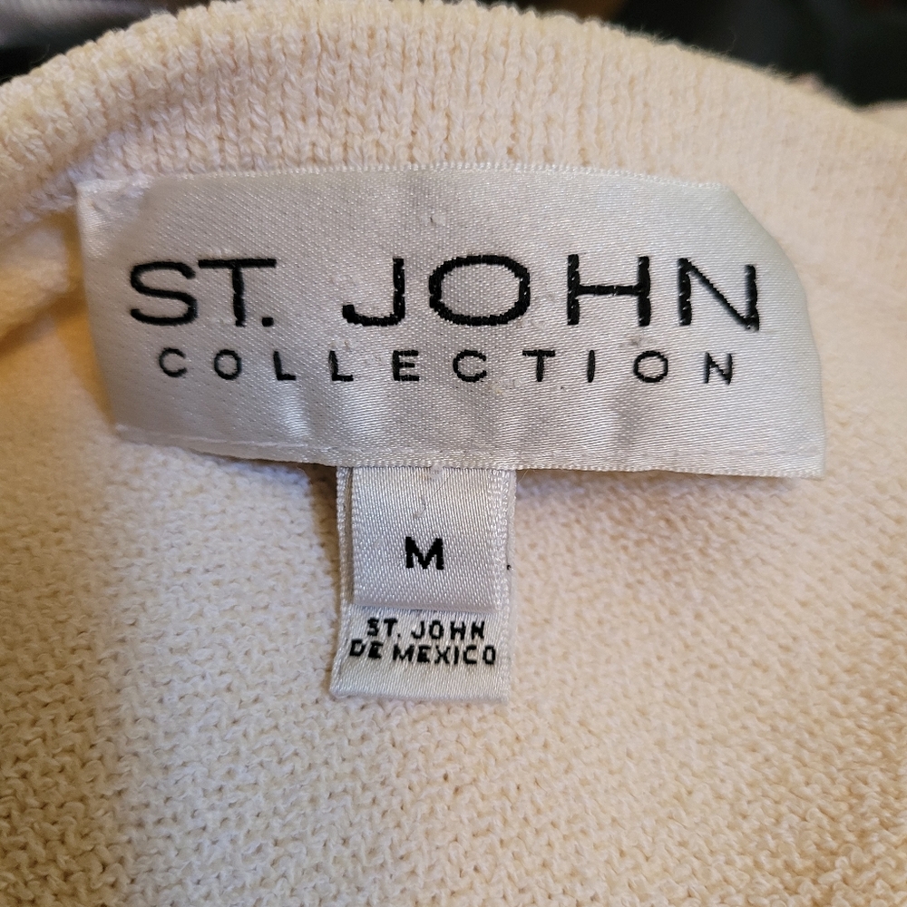 St John Knit Top Wool Blend Cream White Sleeveless Designer Couture Medium - Picture 2 of 7
